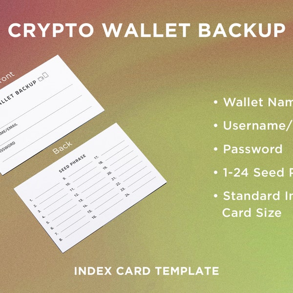 Crypto Seed Phrase Backup - Index Card, Printable, 5" x 3" Template PDF