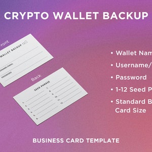 "Crypto Seed Phrase ""Backup"" - Visitenkarte, bedruckbar, 3.5" x 2" Vorlage PDF."