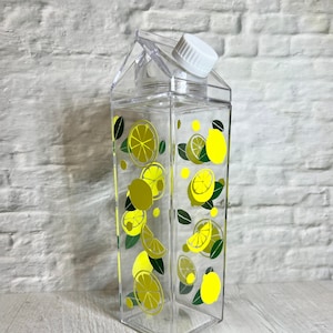 Funky Water Bottle, Iced Coffee Bottle, Travel Bottle, 500ml Smoothie Bottle, Milk Carton, Lemons, Fun Kids Water Bottle, BPA Free Plastic