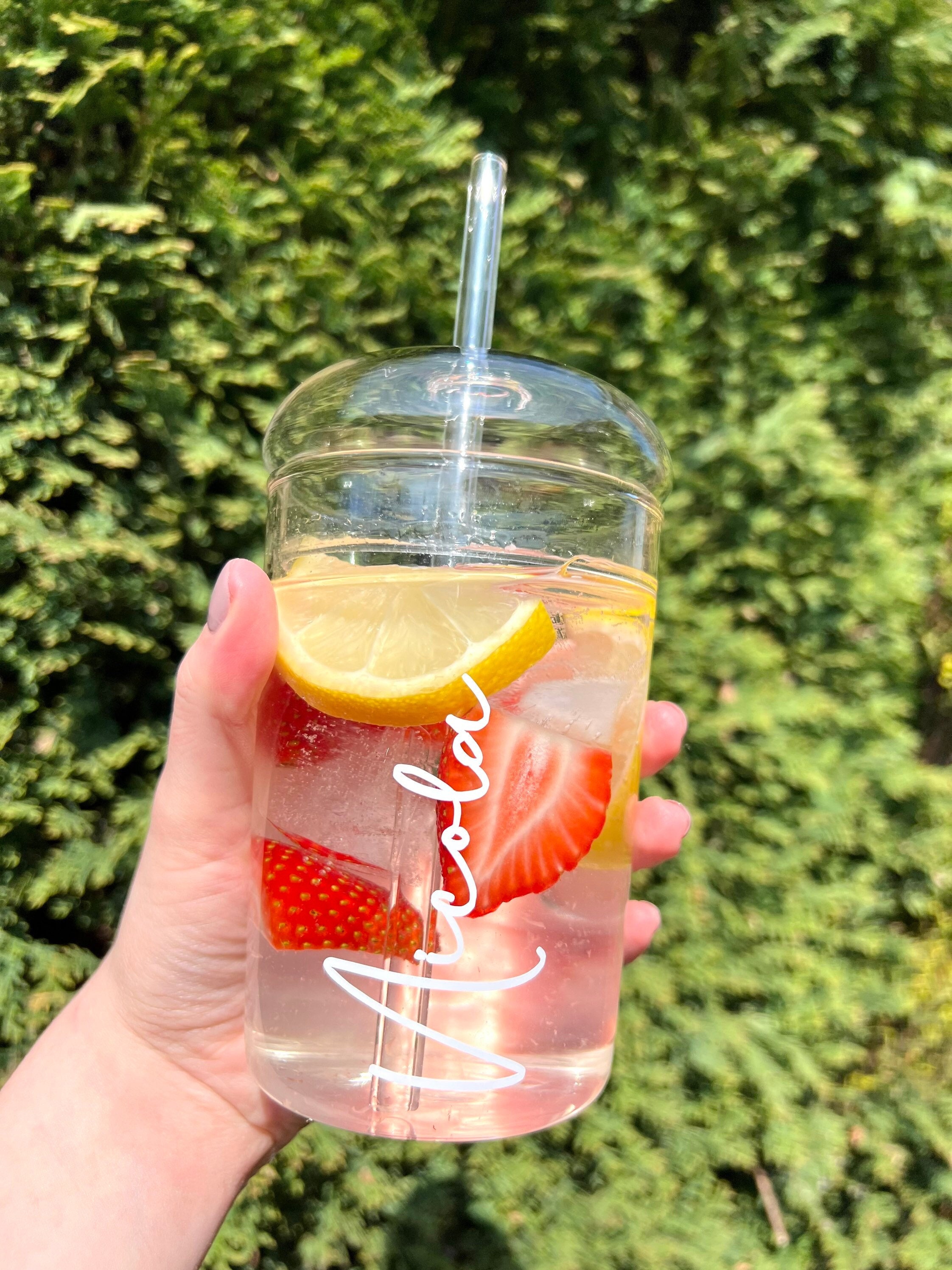 Personalised Dome Lid Glass 16 Oz Glass Tumbler and Glass Etsy