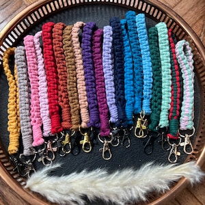 Macrame pulsera recta llavero boho regalo para su accesorio clave bolso cartera clip langosta cierre media relleno colores variados