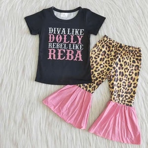 Diva like dolly rebel like Reba baby and kids outfit set with t-shirt and matching pants