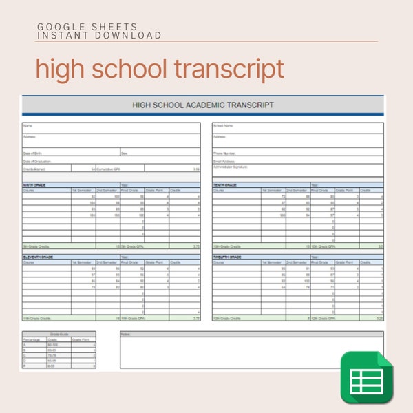 High School Transcript Etsy
