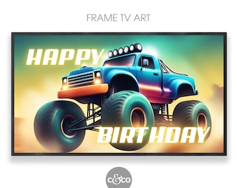 Frame TV Art Happy Birthday | Racing Monster Truck sign for the Samsung Frame TV 4k | birthday party downloadable sign | digital download