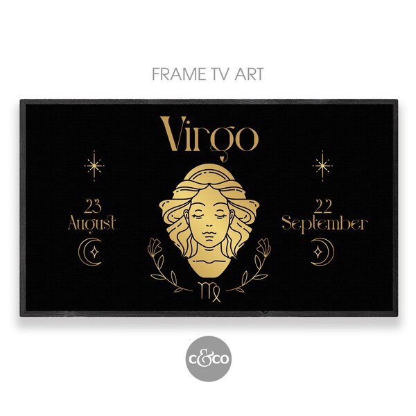 TV Art | Virgo zodiac star sign for the Samsung Frame TV | tv art astrology | black and gold boho decor | Frame TV Art 4k | digital download
