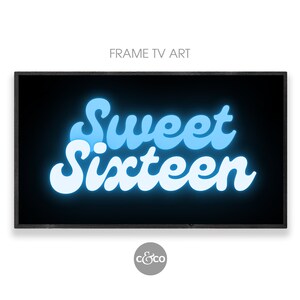 16 Bday Frame TV Art | Sweet Sixteen blue neon sign for Samsung Frame TV 4k | blue birthday party decor | TV Art Birthday | digital download