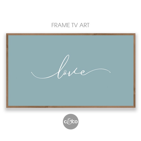 Bridal Shower Frame TV Art | Love sign for the Samsung Frame TV 4k | modern boho wedding decor | pastel blue and white | digital download