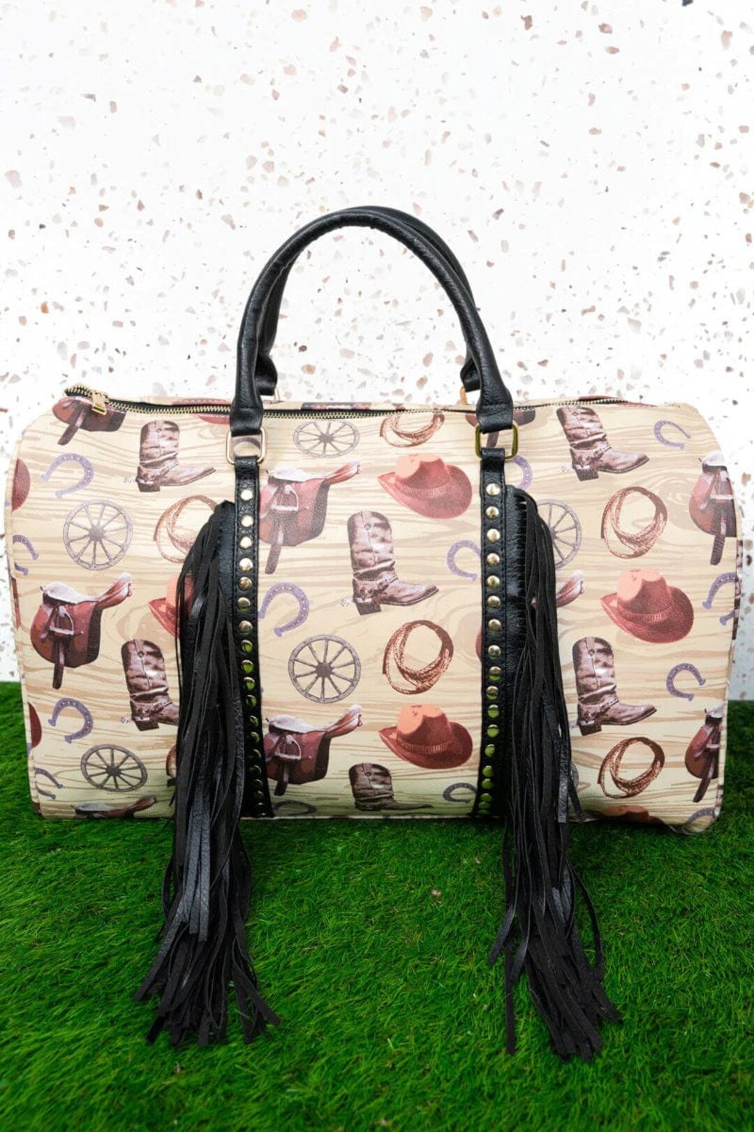 XL Cowboy Fringe Faux Leather Duffle Bag Etsy