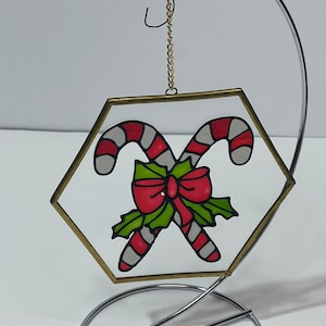 Luz de janela de vitral vintage coletor de sol bastão de doces feriado de Natal 5&quot;