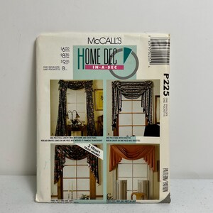 May include: McCall's Home Dec in-a-sec pattern envelope. The front features images of window treatments, including swags and drapes. The envelope includes the text "3 Hours" and the price of $6.50.