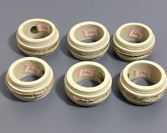 VTG Audrey 6 Wooden Napkin Rings Braided Rope Center Nautical Coastal Made in the Philippines