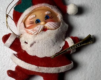 1960 年代のヴィンテージ サンタ人形、ゴム製の顔のぬいぐるみ