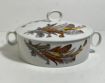 Cazuela con tapa George Briard Feather Bouquet estilo vintage, mediados de siglo. LEER