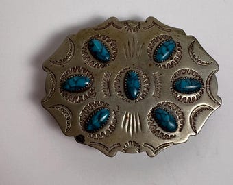 Türkis Nickel Silber Frontier Schnallen Gürtel VTG Western Style Oval