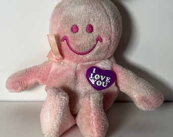 Dan Dee Smiley Face Giggle Plush Pink I Love You Heart Doll Laughing Vintage