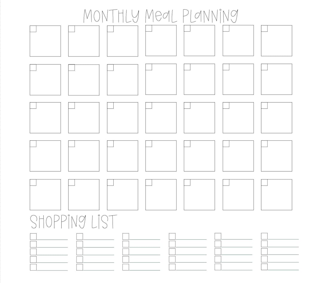 Monthly Meal Plan Printable Template Digital Download Minimalist Layout ...