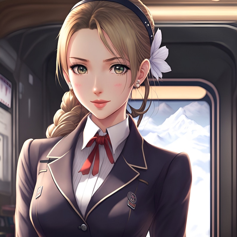 Pretty Anime Girl Flight Attendant Unique Cute Poster, Airplane, Blond ...
