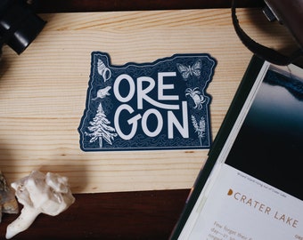 Oregon Vinyl Sticker with State Symbol Illustrations | State Stickers For Water Bottles, Laptop Decals