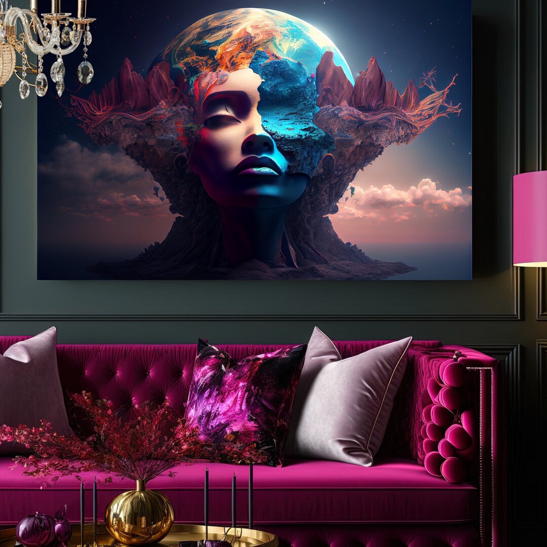 Mother Earth Wall Art Planet Canvas Print Surrealistic Interpretation ...