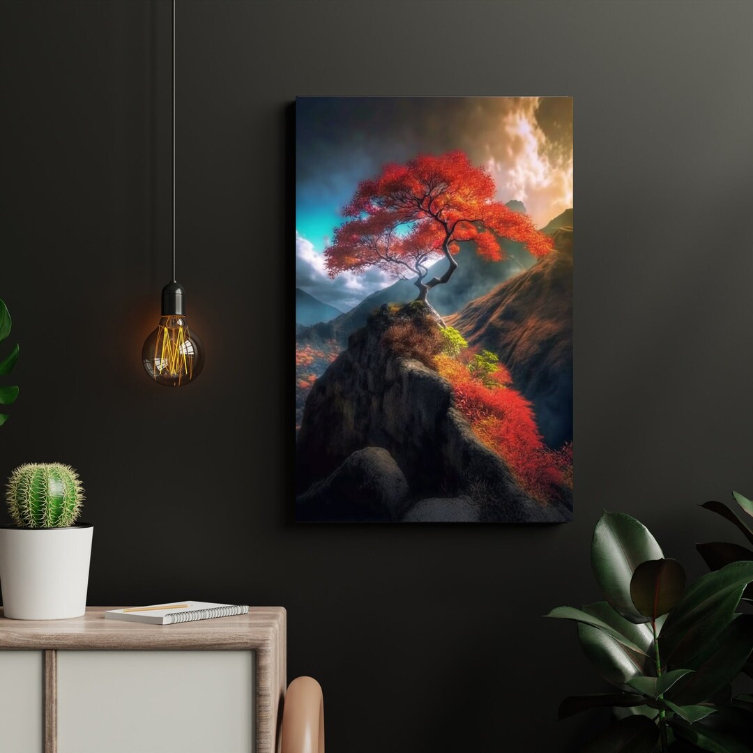 Japanese Wall Art Japanese Maple Tree Canvas Print Mountain Top ...