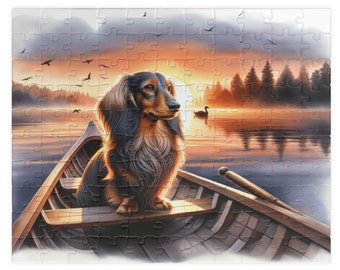 Puzzle à poil long Dachshund Lake - Sunset Serenade Mini Doxie 110, 252, 520 ou 1014 pièces