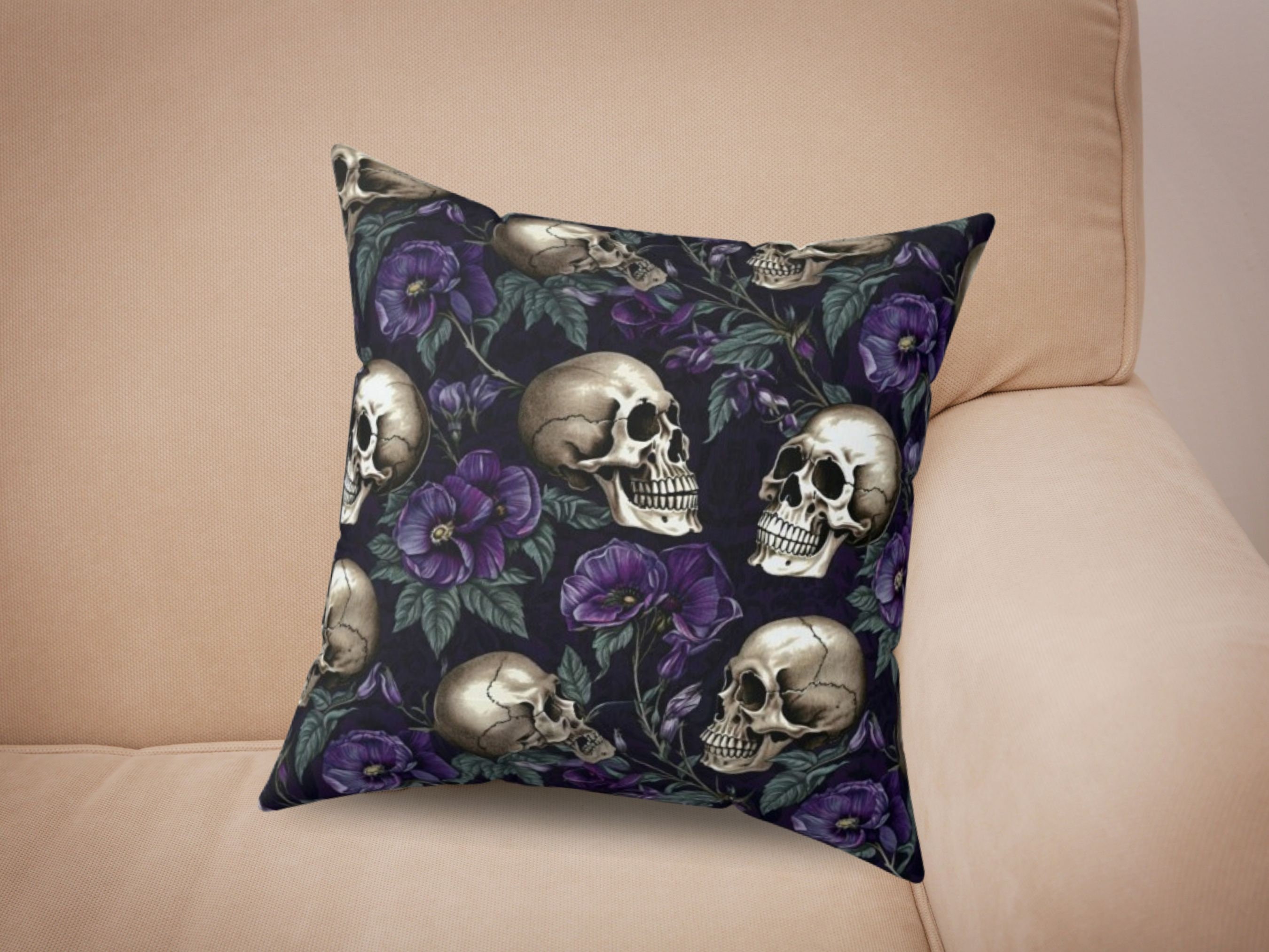 Dark Botanical Floral Skull Pillow Gothic Flower Pattern Etsy