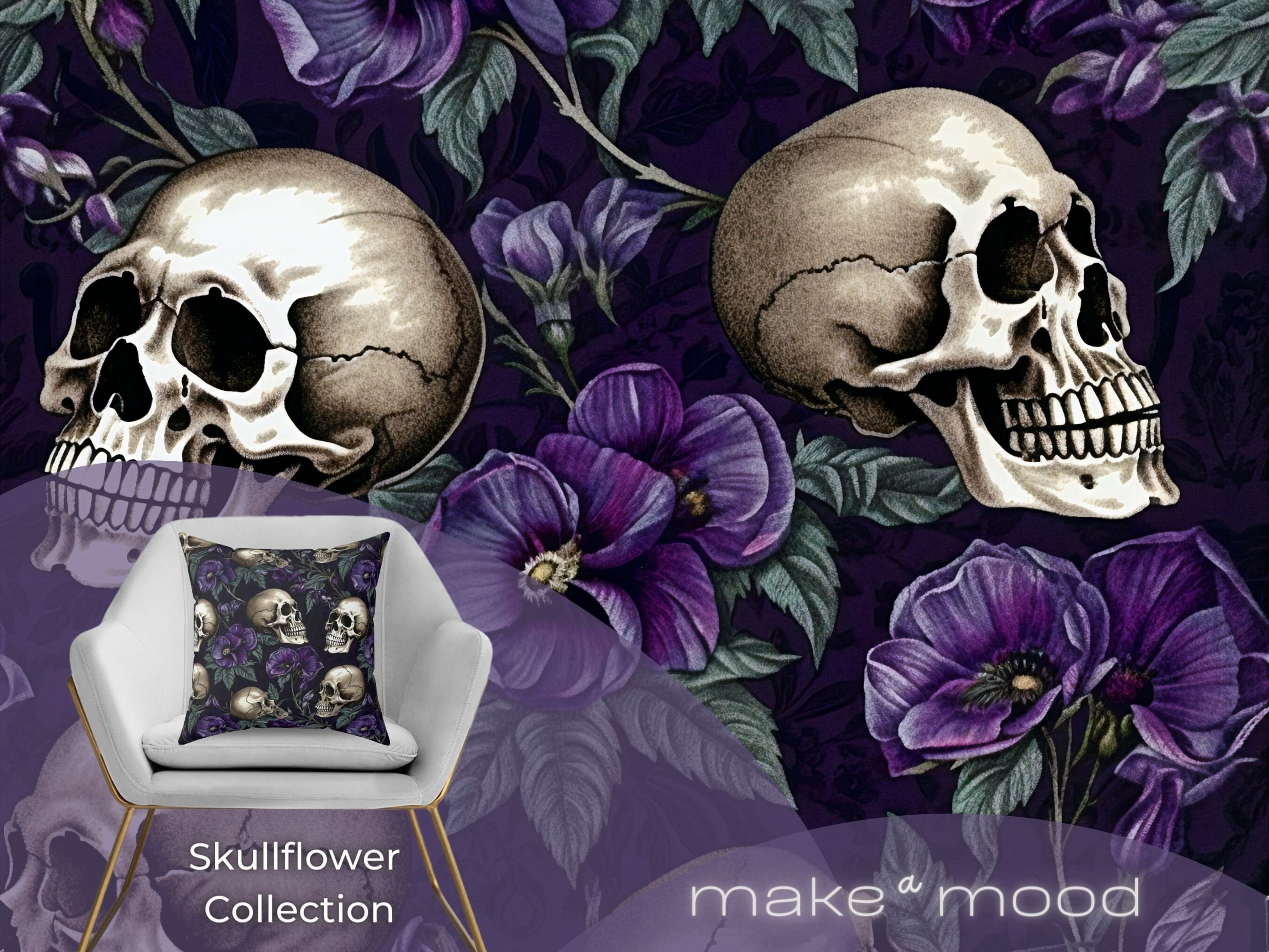 Dark Botanical Floral Skull Pillow Gothic Flower Pattern Etsy