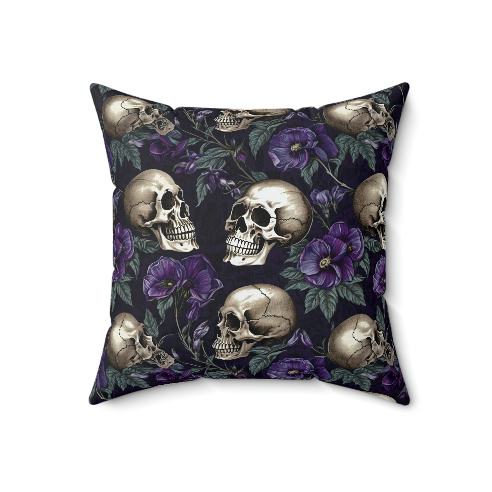 Dark Botanical Floral Skull Pillow Gothic Flower Pattern Etsy
