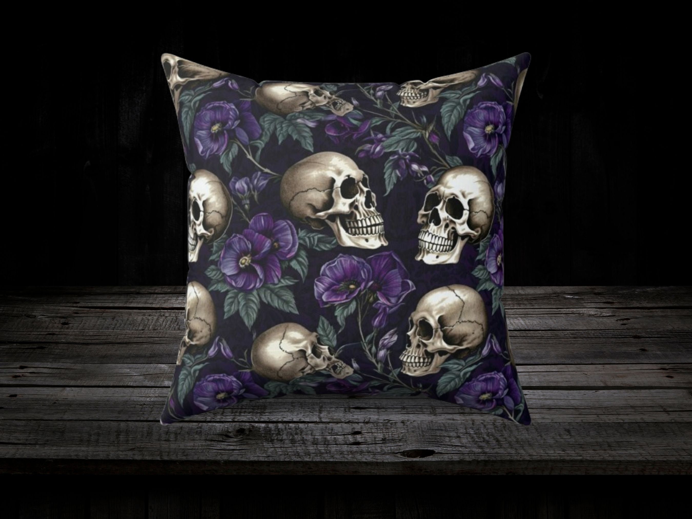 Dark Botanical Floral Skull Pillow Gothic Flower Pattern Etsy