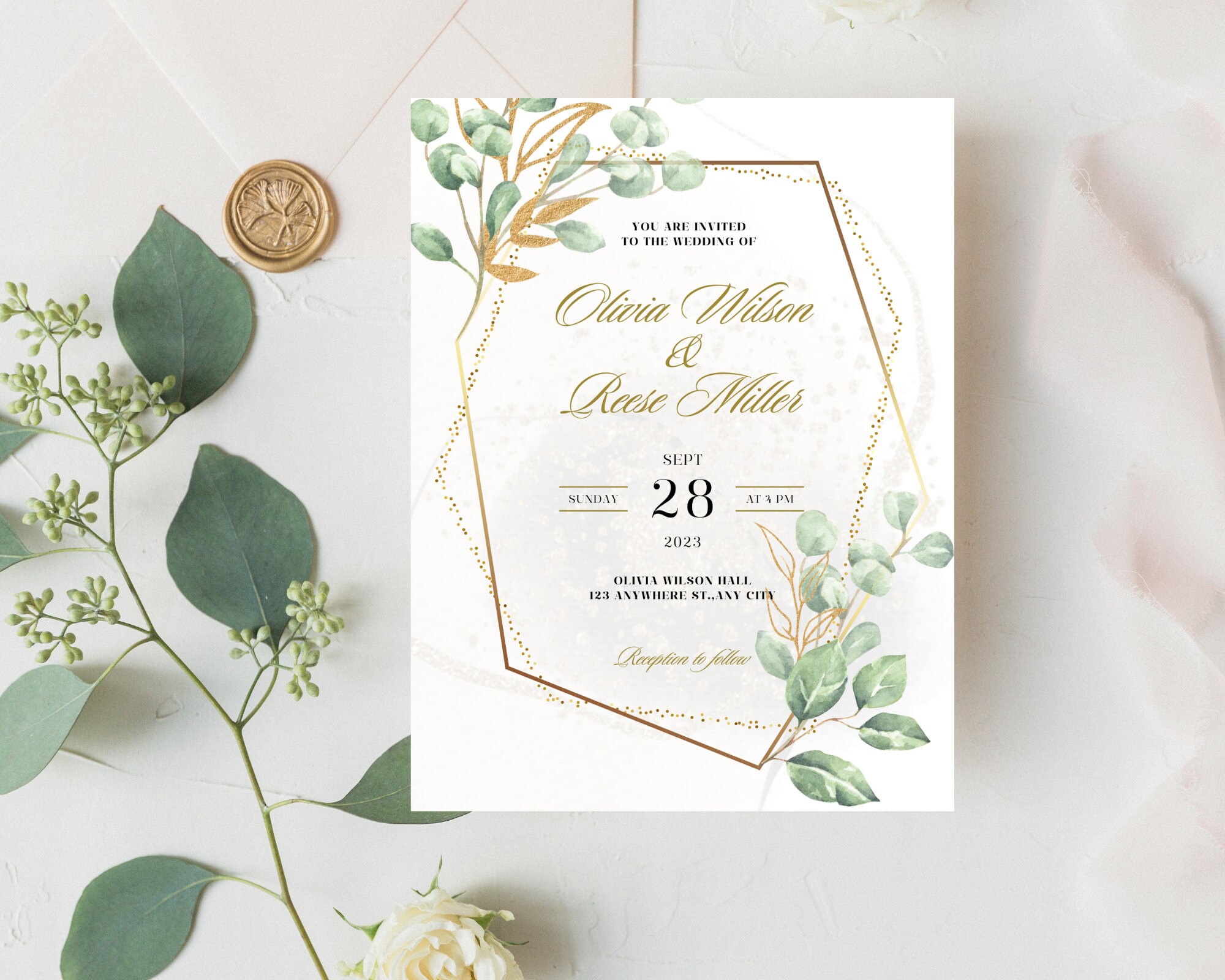 Gold Green Floral Save the Date Wedding Template Green Gold Wedding