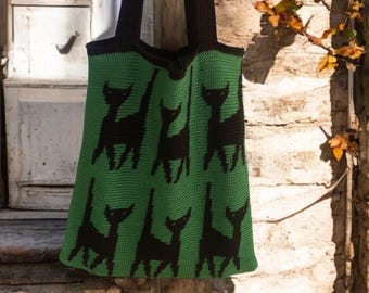 Tapestry Crochet Tote Bag Pattern: Black Cat Design (PDF Pattern)
