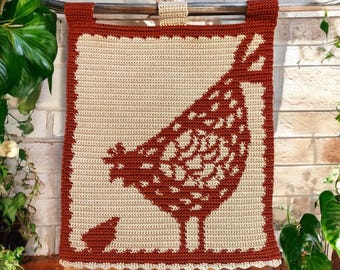 Folk Style Crochet Chicken Wall Hanging Pattern (PDF)