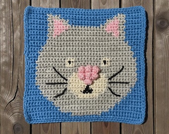 Crochet Cat Square Pattern PDF, Intarsia Crochet Chart,  Motif for Blanket, Pillow, Quiet Book