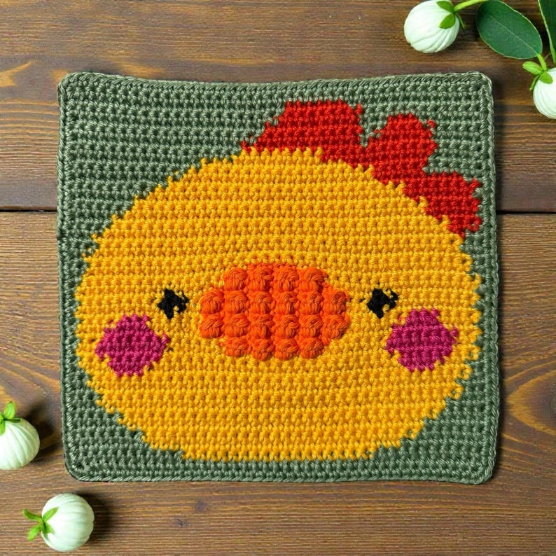 Crochet Chicken Square Pattern PDF, Intarsia Crochet Chart, Motif for ...