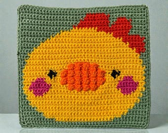 Crochet Chicken Square Pattern PDF, Intarsia Crochet Chart,  Motif for Blanket, Pillow, Quiet Book