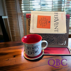 Porte-livres pour coin bibliothèque, décoration de bibliothèque, teinture pour bois claire, avec espace pour verres à café et téléphone portable, cadeau club de lecture