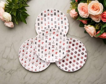 Ceramic Game Night Snacks, Mah Jongg Plate Set, Party Snack Plates, Hostess Gift Idea, Gaming Enthusiast Gift (4 Pieces)