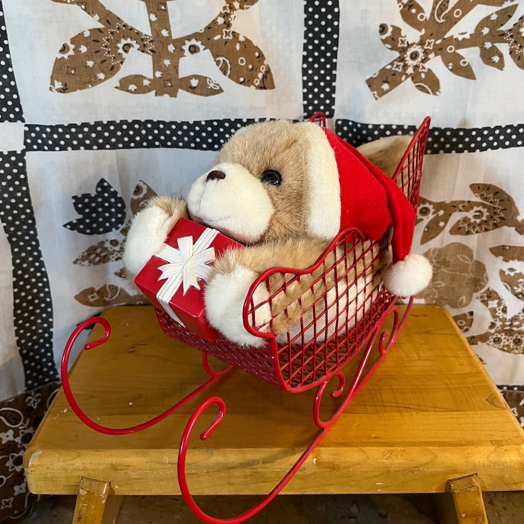 Christmas Teddy Bear in Sled Plush Cute 10 Vintage Stuffed Animal Bears