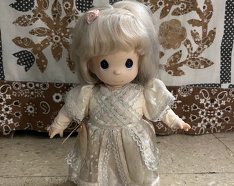 Angel Baby Girl Blonde Precious Moments Doll With White Silver Dress Communion Collection 12" 1st Edition Janelle 1997