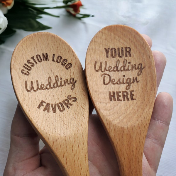 Custom Engraved Bulk Wedding Favors, 12/14/16-Inch Wood Spoon With Your Logo, Engraved Beechwood Spoon, Send Us Your Wedding Design Or Logo