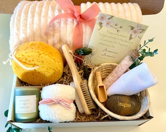 Luxurious Spa Gift Box – Ivory Blanket, Jade Roller, “Imagine” Stone & More