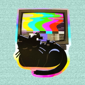 Black Cat Nap Analog TV Sticker