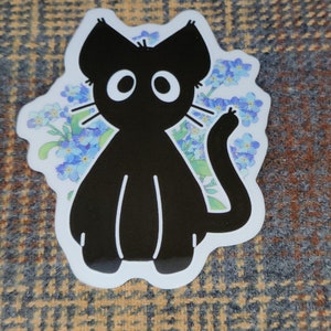 Blue Floral Cat Transparent Vinyl Sticker
