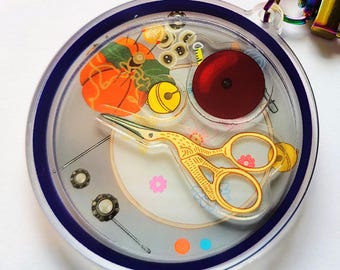Grandmas Sewing Kit Shaker Keychain Charm