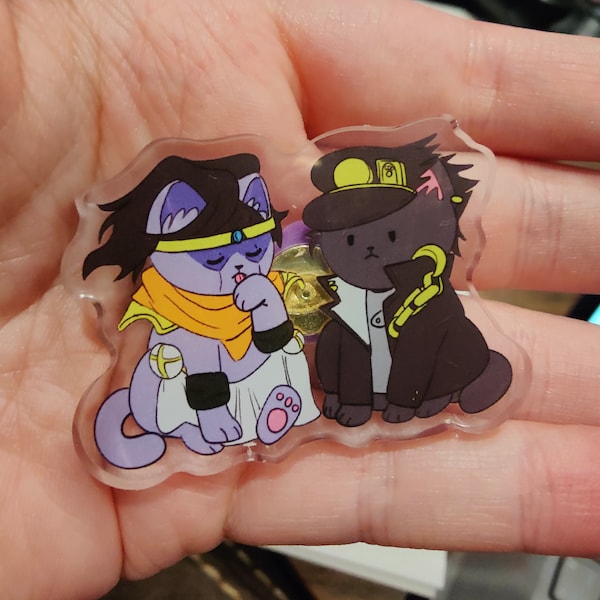 star platinum and jotaro cats joJo bizarre adventure acrylic pin unofficial fanart