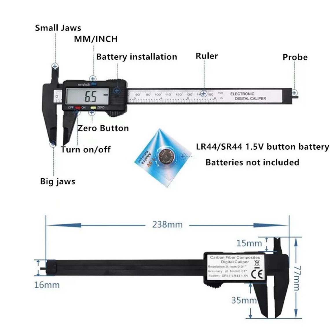 150mm 100mm Electronic Digital Caliper Carbon Fiber Dial Vernier ...
