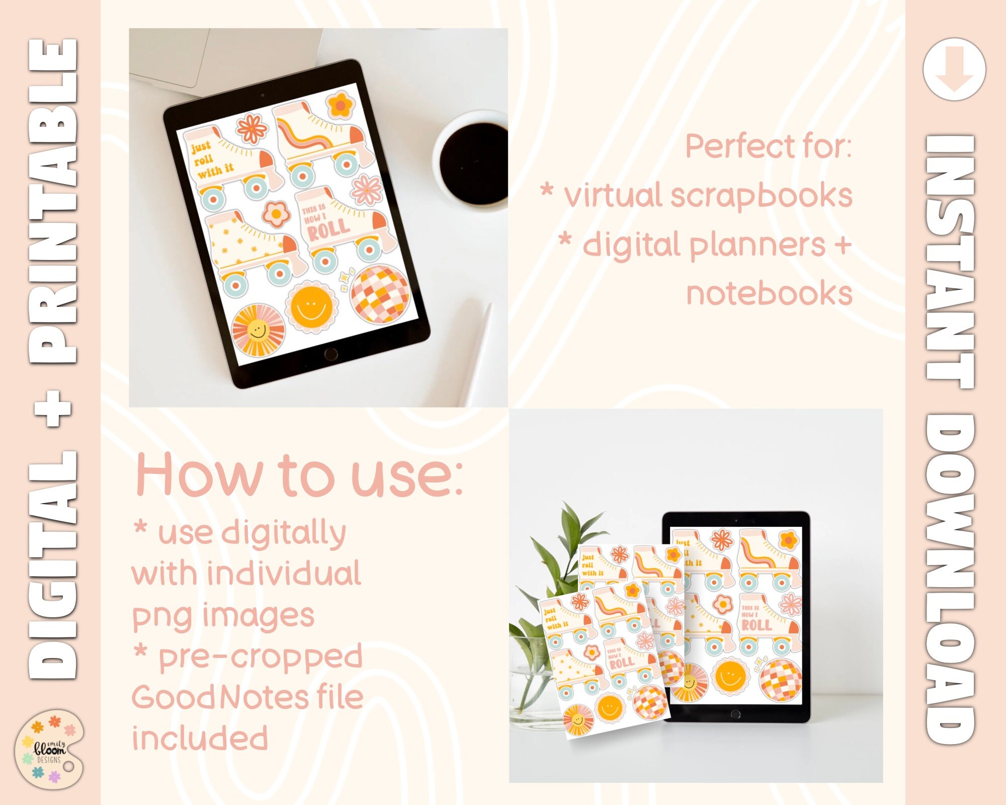 Packing Sticker Groovy Boho Retro Sticker Pack - Groovy Digital Printable PNG Stickers - Etsy