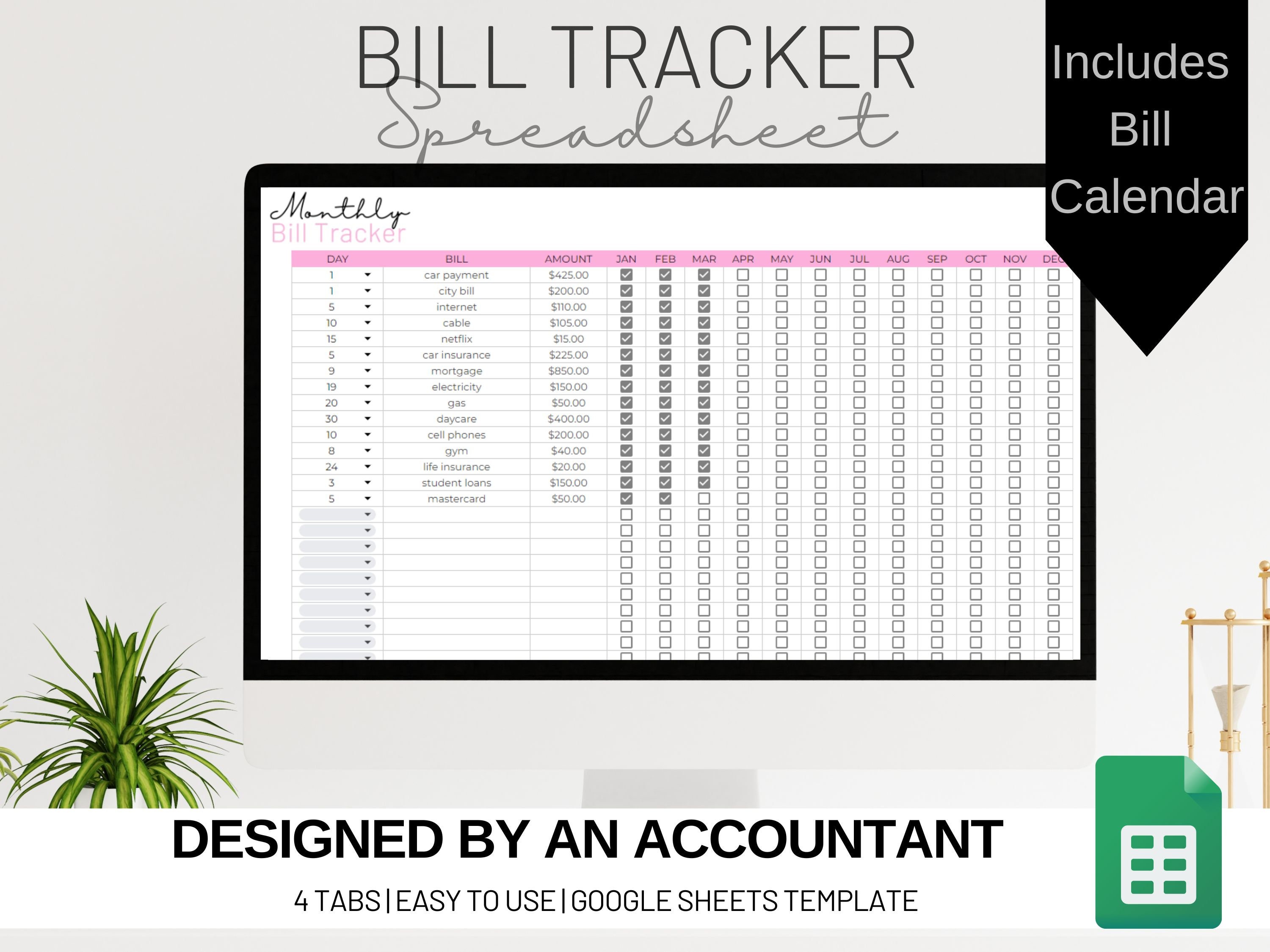 Bill Tracker Spreadsheet Google Sheets Template Bill Etsy Bill Tracker Spreadsheet Google Sheets Template Bill Etsy