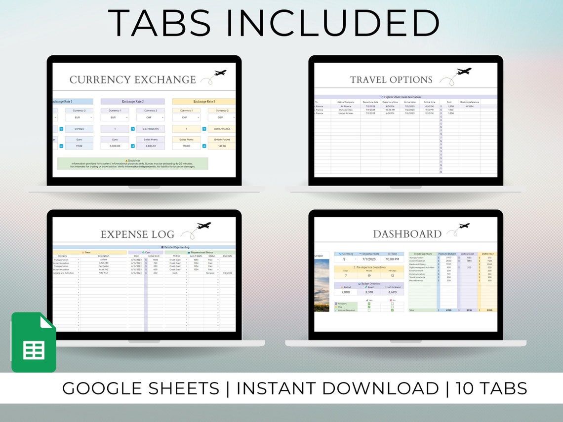 Travel Expenses Spreadsheet Template Google Sheets Vacation - Etsy