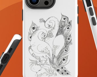 Peacock Couple Sketch iPhone case